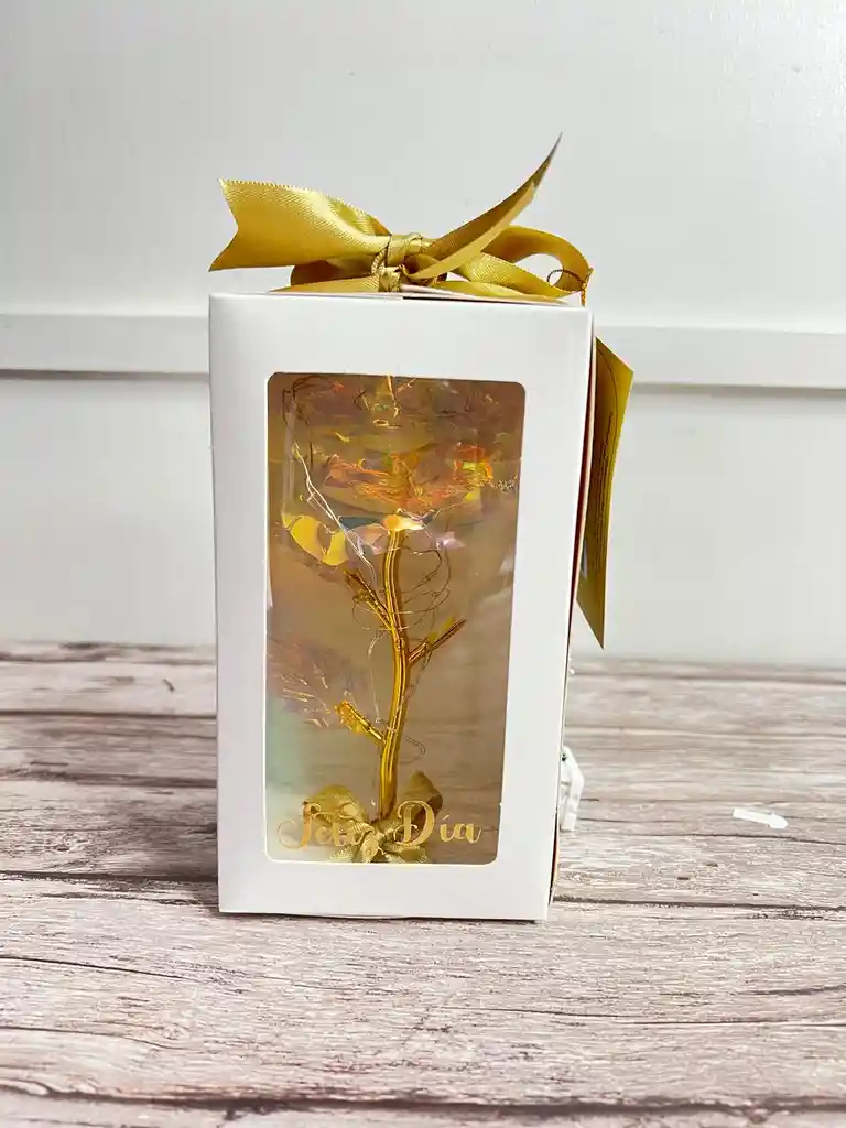 Caja De Luz Con Rosa Eterna Tornasol