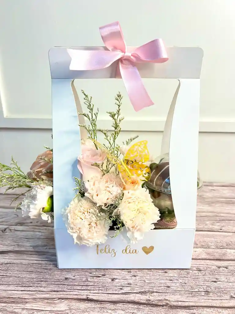 Caja Floral Con Vaso De Fresas Con Chocolate - Especial Día De La Mujer