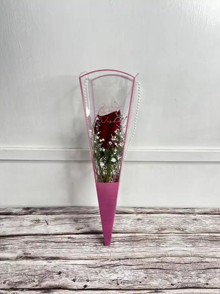 Solitario Cono De Acetato Con Rosa Natural