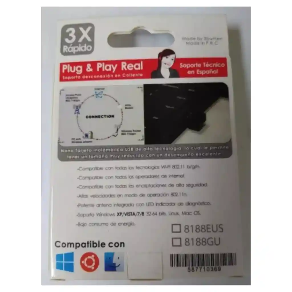 Adaptador Tarjeta Inalámbrica Usb 300 Mbps Nano N300 3bumen