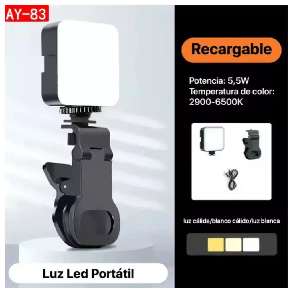 Luz Led Rgb Recargable Con Clip Para Celular
