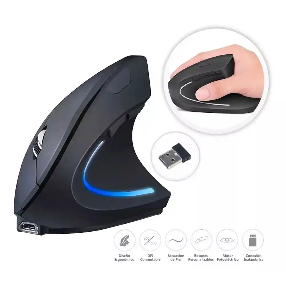 Mouse Inalambrico Vertical Ergonomico Recargable Jr322 Jertech