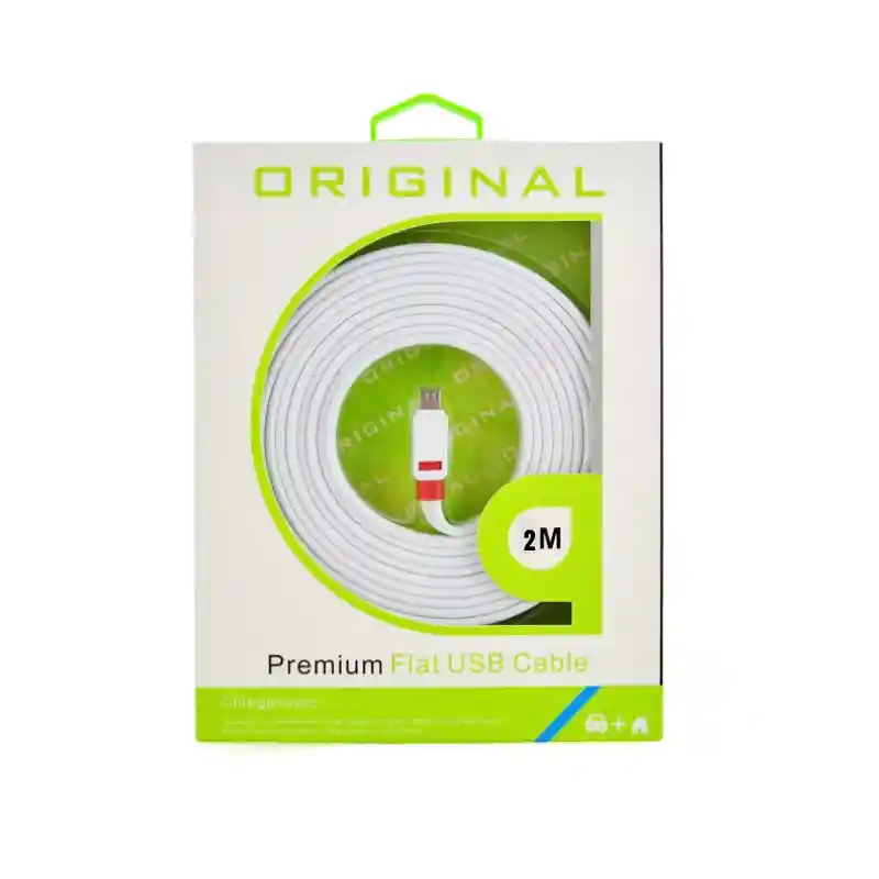 Cable V8 Plano Premium - Carga Y Sincronización Confiable - 2 Metros