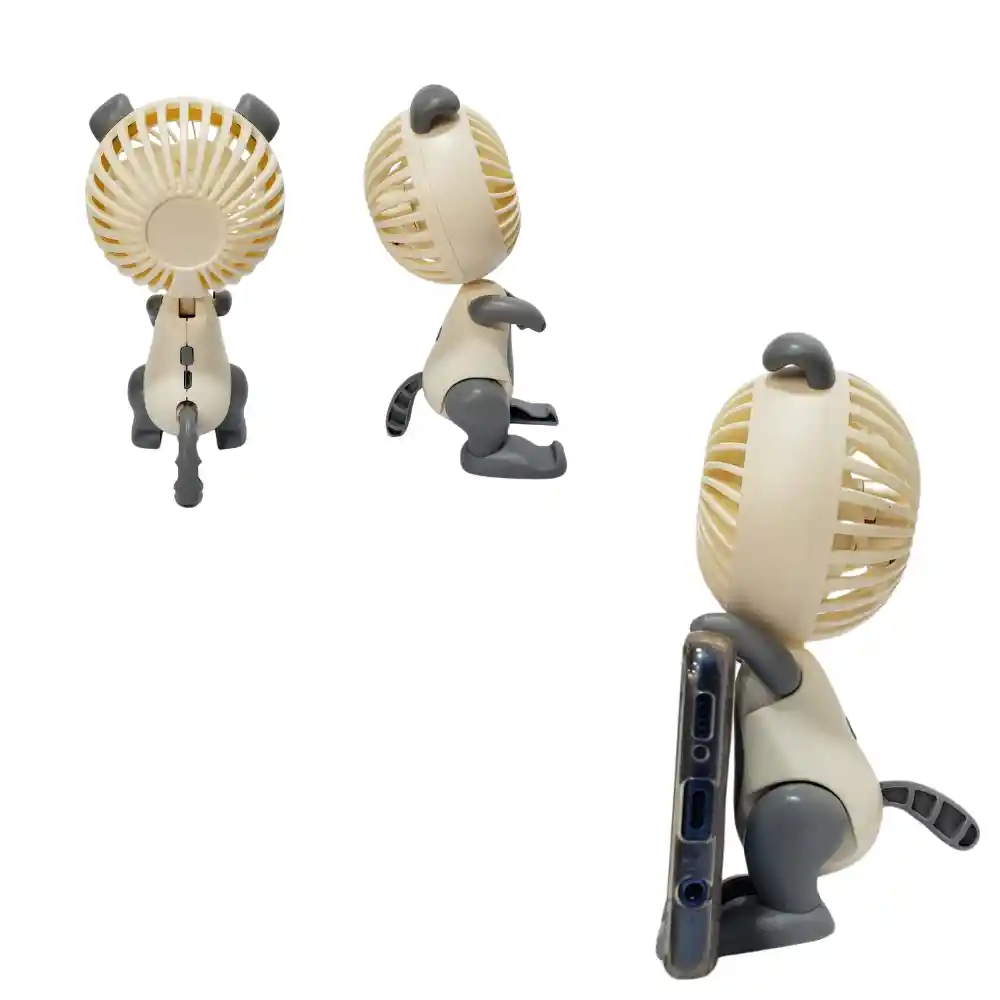Mini Ventilador Forma De Cachorro Con Soporte Para Celular