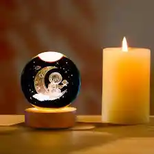 Esfera Magica Cristal 3d Led Luz De Noche Estuche Astronauta