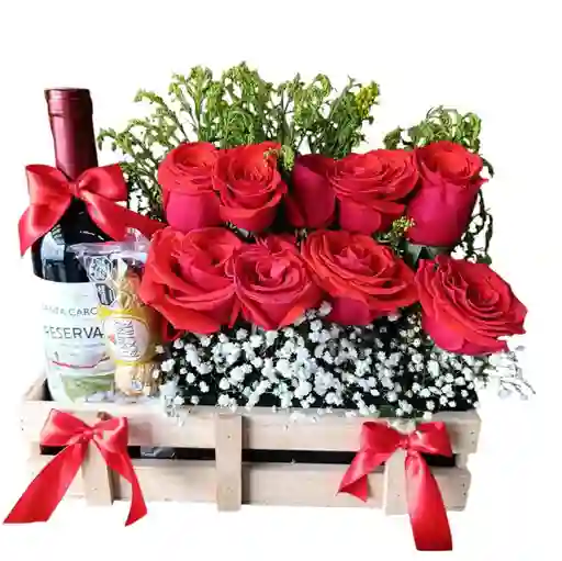 Rosas Rojas Con Vino Y Chocolates