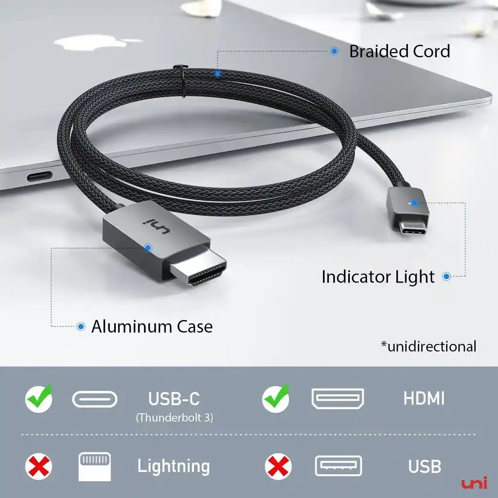 Cable Adaptador Usb Tipo C A Hdmi 4k 60 Hz Nylon Thunderbolt