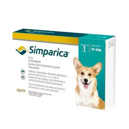 Simparica Perros 40mg 10 A 20 Kg - 1 Tableta