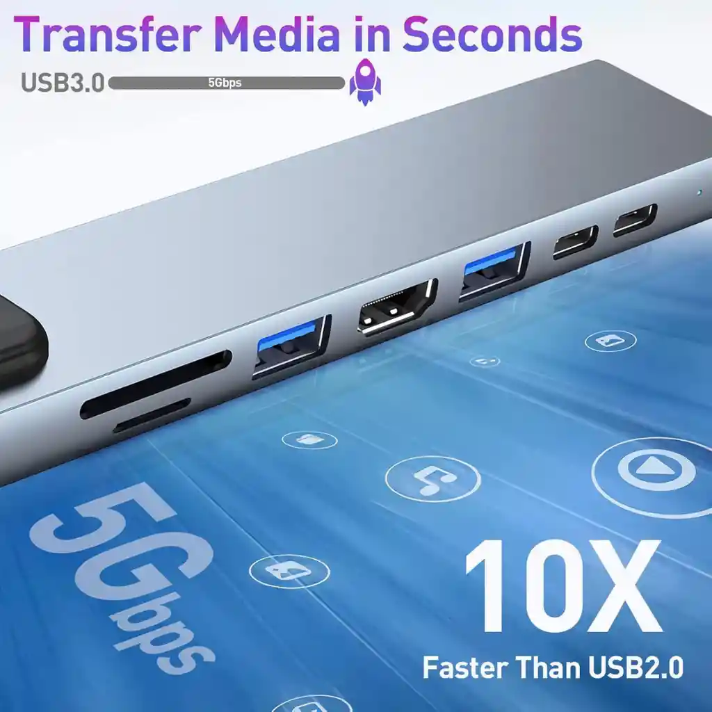 Adaptador Tipo C 8 En 1 Con Hdmi 4k, Pd De 100 W, Puerto Usb C, Usb 3.0, Ethernet Rj45, Sd/tf