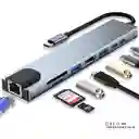 Adaptador Tipo C 8 En 1 Con Hdmi 4k, Pd De 100 W, Puerto Usb C, Usb 3.0, Ethernet Rj45, Sd/tf