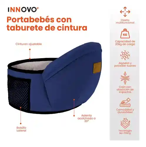 Cargador Ergonómico Azul Oscuro Canguro Cintura Para Bebés Innovo