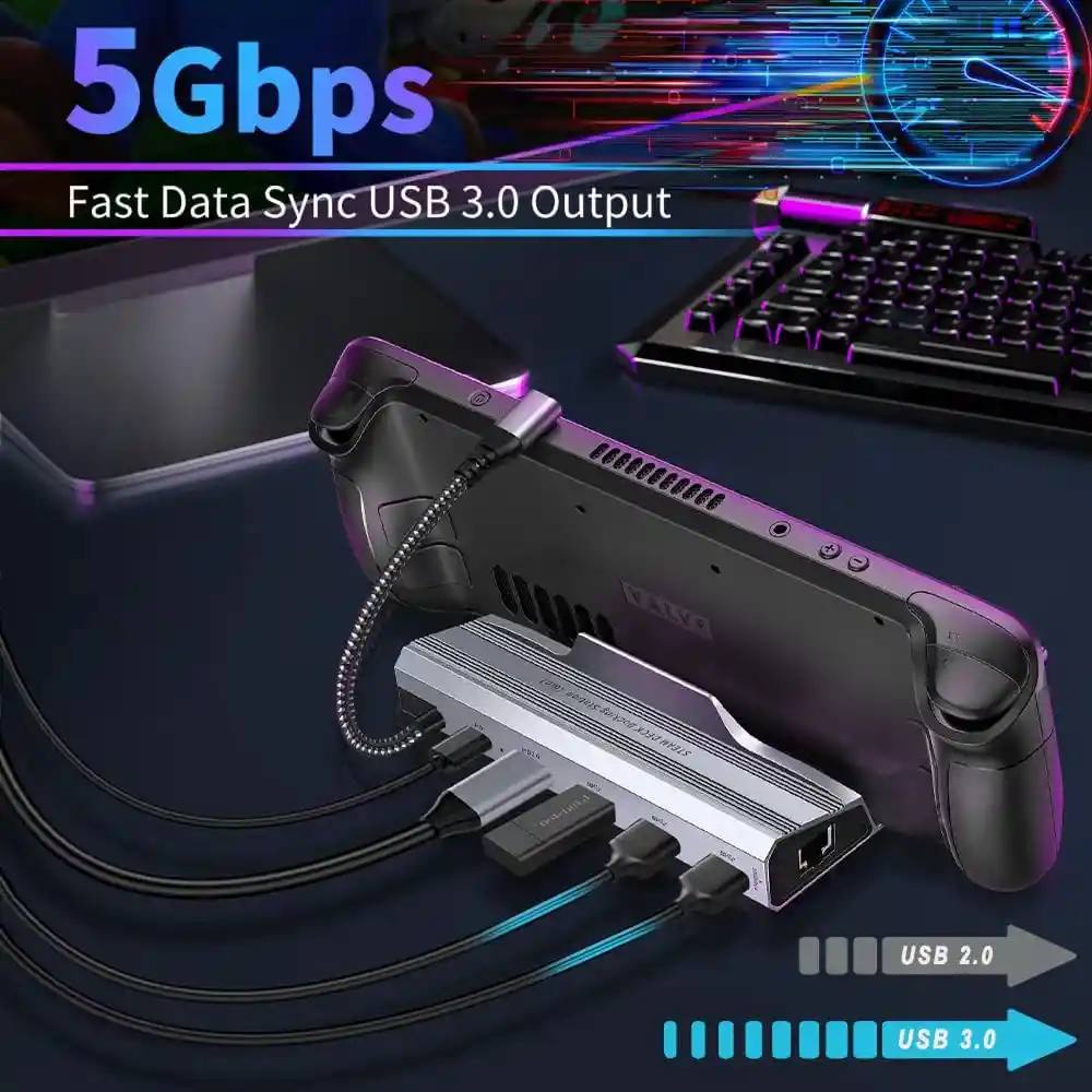 Base Acoplamiento Steam Deck 6en1 Puertos Hdmi Usb A X3 3.0 Usb C 100w