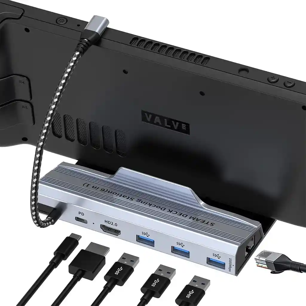 Base Acoplamiento Steam Deck 6en1 Puertos Hdmi Usb A X3 3.0 Usb C 100w