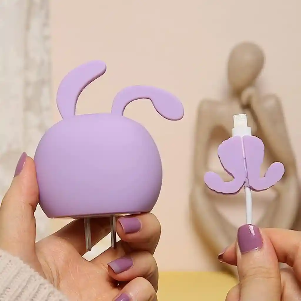 Kit Completo Protector De Cable + Protector De Cargador Iphone 18w/20w. Modelo: Stella Rabbit (disney)