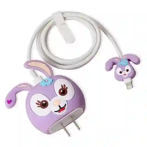 Kit Completo Protector De Cable + Protector De Cargador Iphone 18w/20w. Modelo: Stella Rabbit (disney)