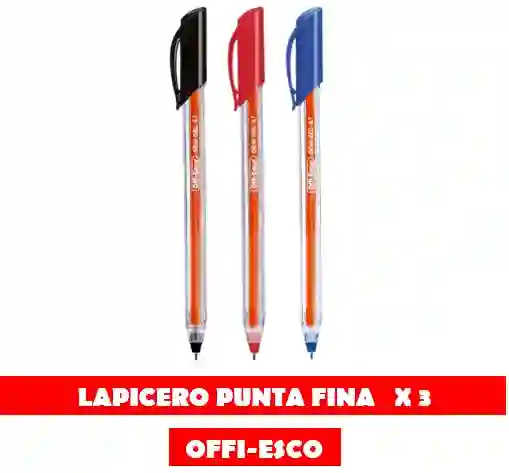 Lapicero Offi-esco X3 Azul , Negro , Rojo Punta Fina Con Tapa