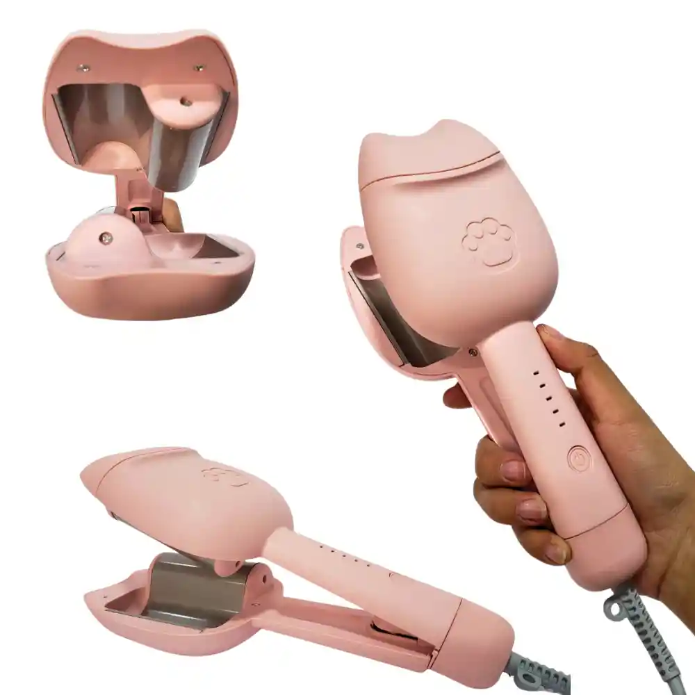 Plancha Para Cabello Ondas 2 Tubos Diseño Gato