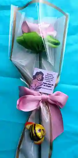 Feliz Día De La Madre Solitario Rosa Rosada Con Chocolate