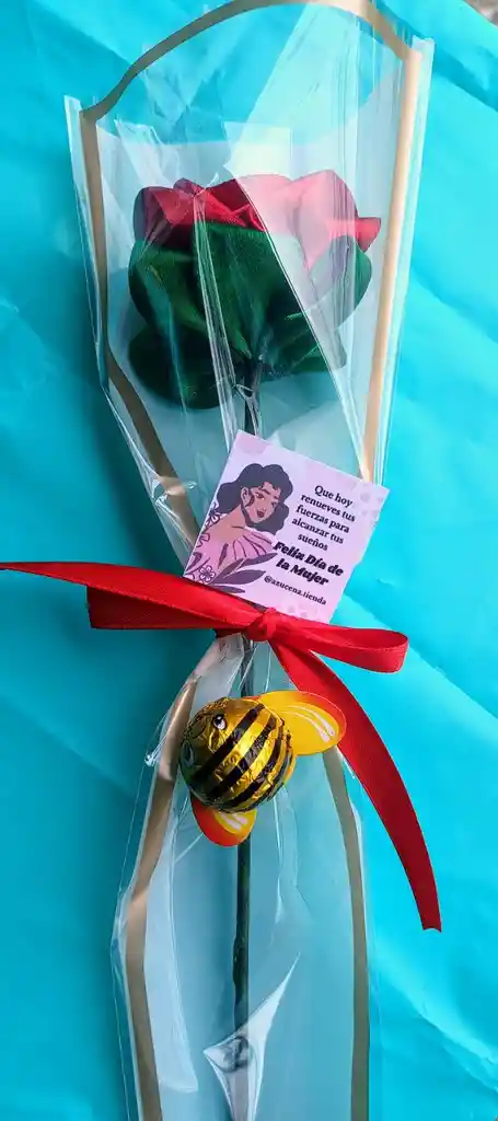 Feliz Día Solitario Rosa Roja Con Chocolate De Animalito