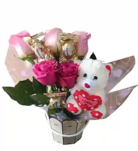 Rosas Con Oso Peluche Y Chocolates