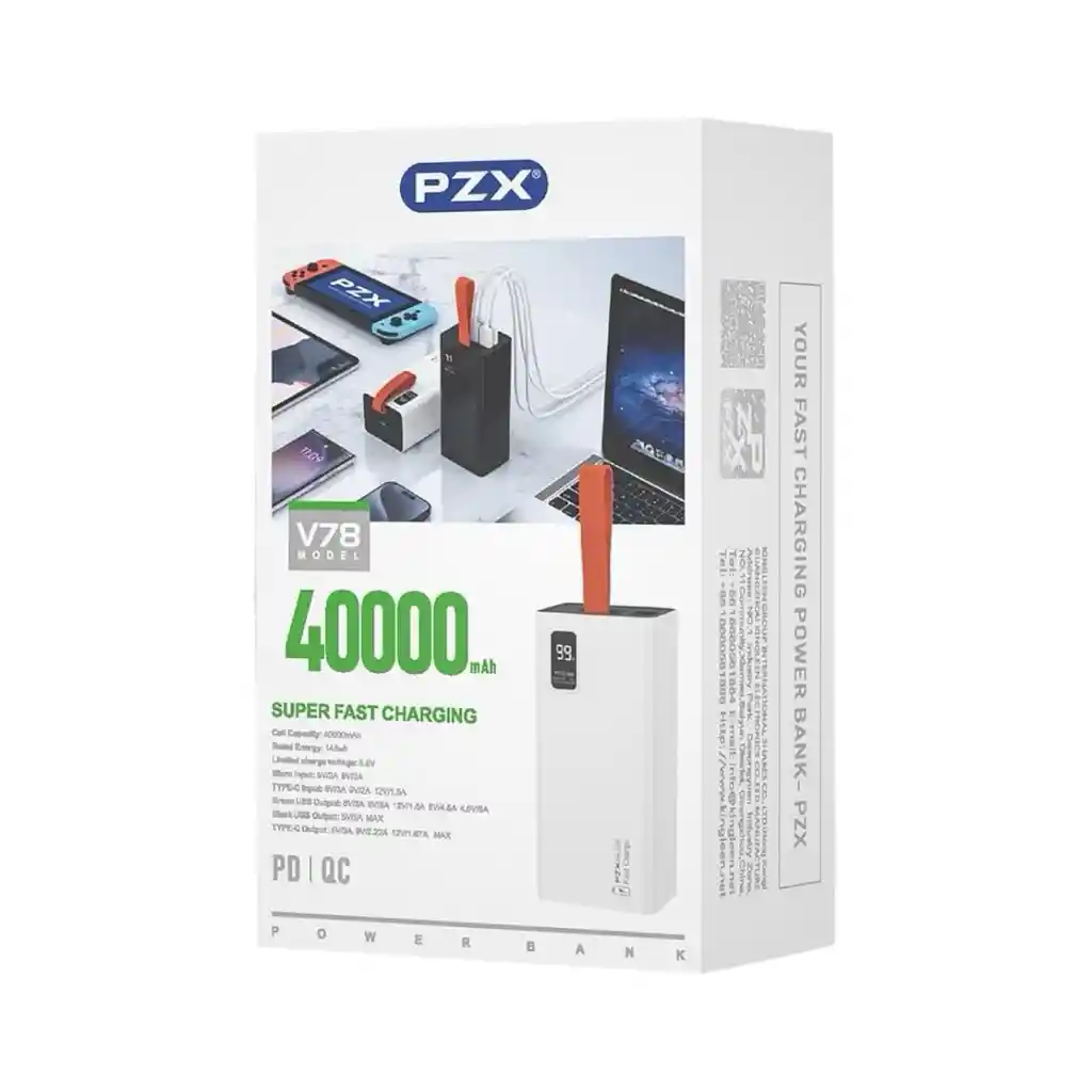 Power Bank 40.000mah Carga Rápida 22.5w Indicador Carga V78