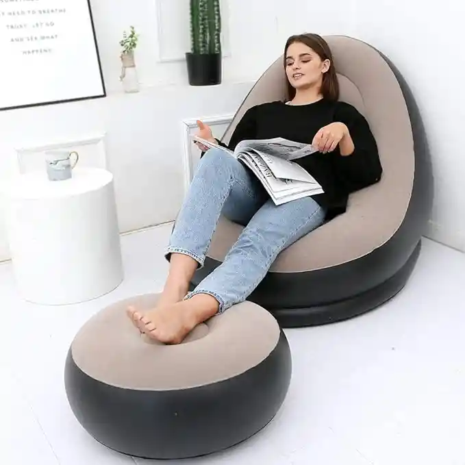 Sillon Inflable Puff Reclinable Comodo Portatil Posapies Color Negro