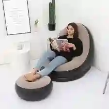 Sillon Inflable Puff Reclinable Comodo Portatil Posapies Color Negro