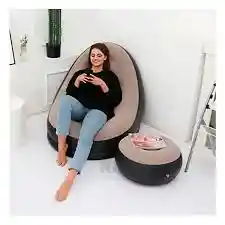 Sillon Inflable Puff Reclinable Comodo Portatil Posapies Color Negro