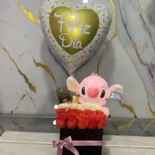 Caja Rosas Con Peluche Stitch