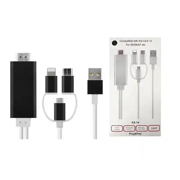 Adaptador 3 En 1 Hdmi A Micro Usb / Lightning / Tipo-c (a5-14)
