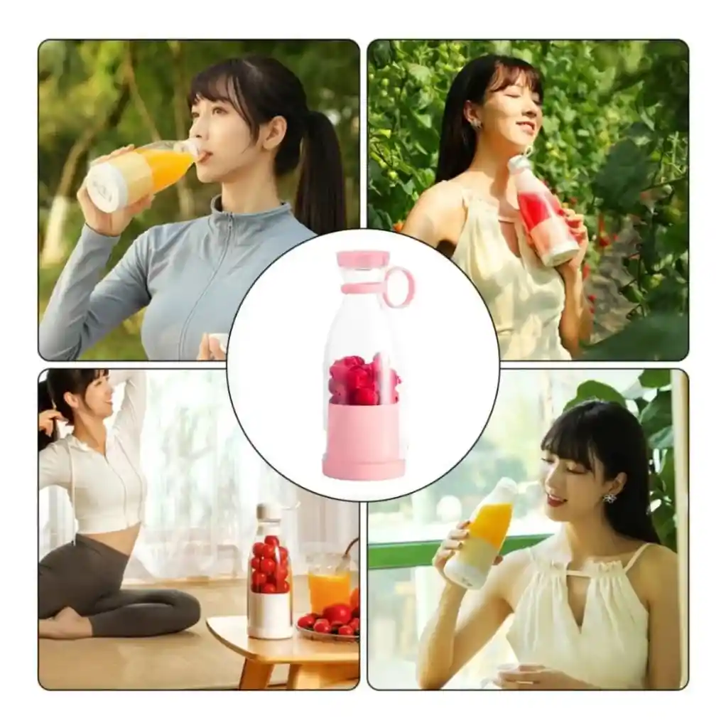 Vaso Licuadora Portátil Recargable 420ml Y 6 Aspas/rosado