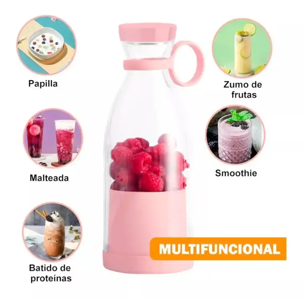 Vaso Licuadora Portátil Recargable 420ml Y 6 Aspas/rosado