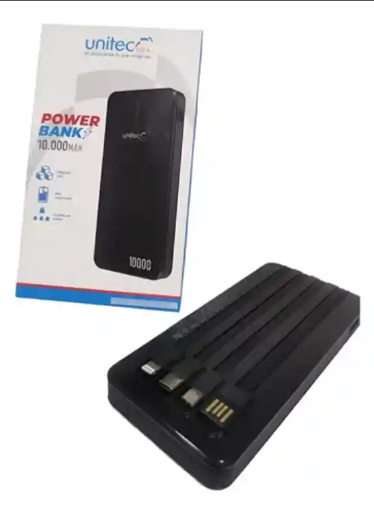 Carga En Cualquier Lugar 3- 4 Veces Power Bank 10000 Mah Celular Tablet- Con 4 Cables Salida 2.1a