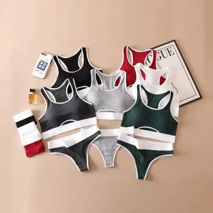 Conjunto De Sujetador Y Bragas Hilo Talla L/xl Deportivos Sin Costuras Para Mujer, Ropa Interior De Algodón Calada, Sujetadores Push-up En La Espalda En U, Conjunto De Lencería Sexy Cómodo