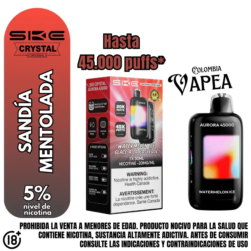 Vape Crystal Watermelon Ice 45000 Puffs 5%