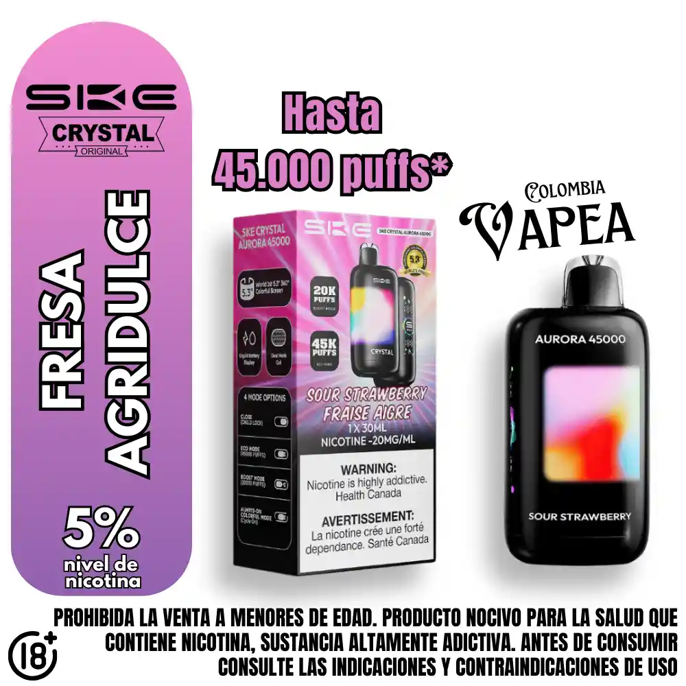 Vape Crystal Sour Strawberry 45000 Puffs 5%