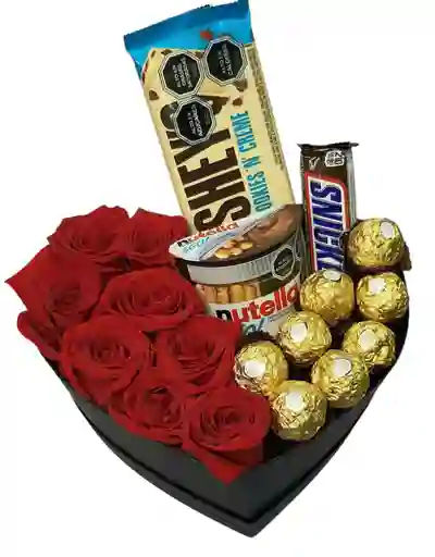 Caja Rosas Corazon Con Chocolates