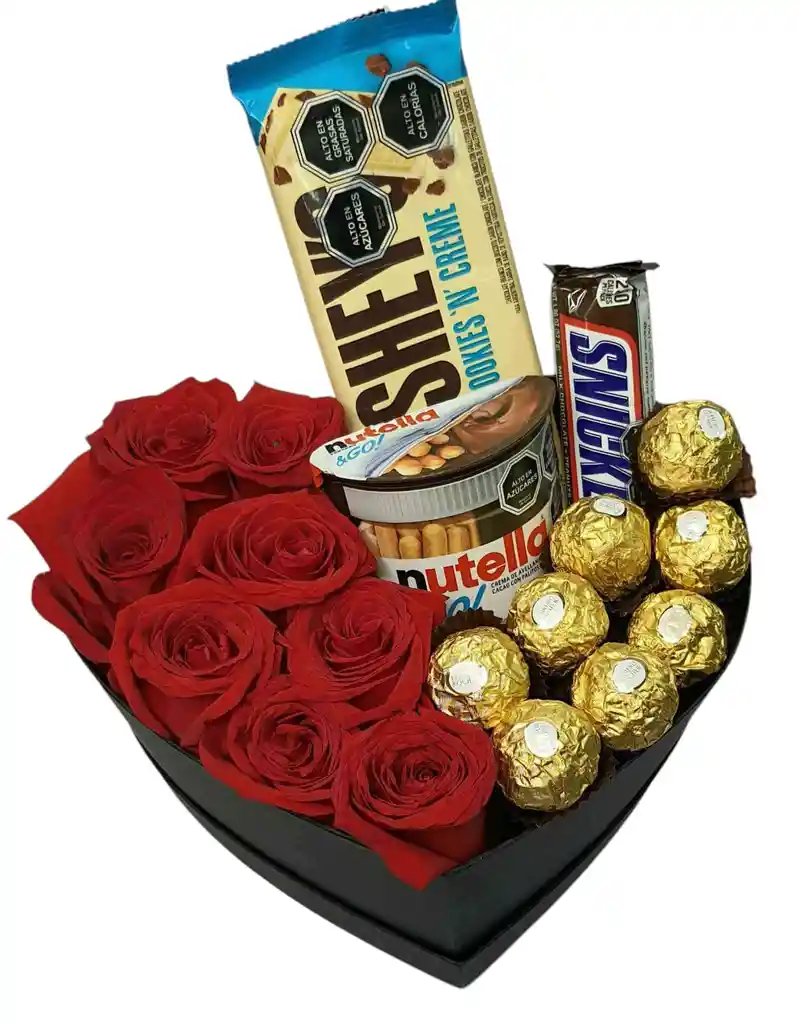 Caja Rosas Corazon Con Chocolates