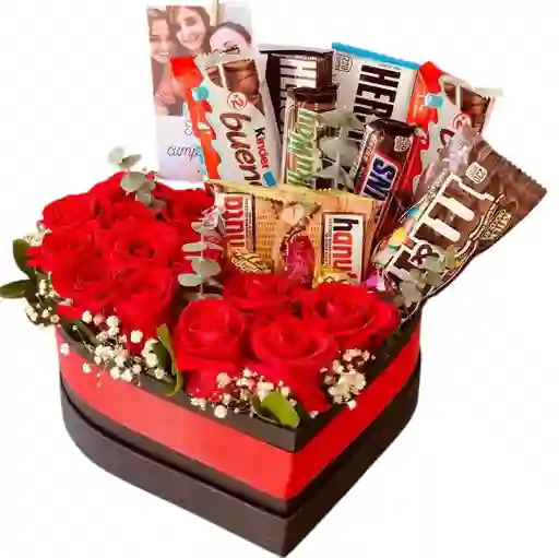 Caja De Rosas Con Chocolates Americanos