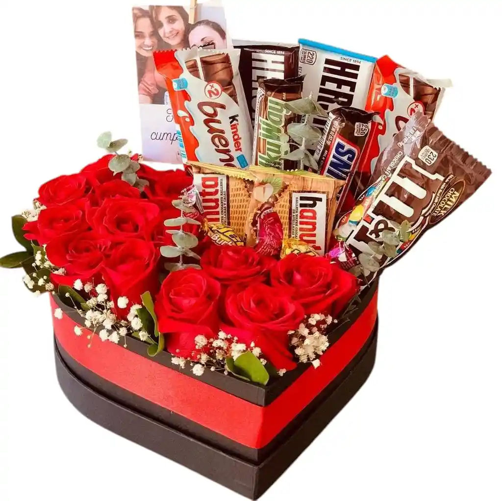 Caja De Rosas Con Chocolates Americanos