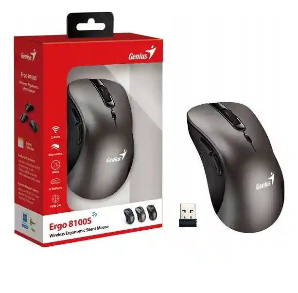 Mouse Genius Ergonómico Inalambrico Silencioso 8100s Champan