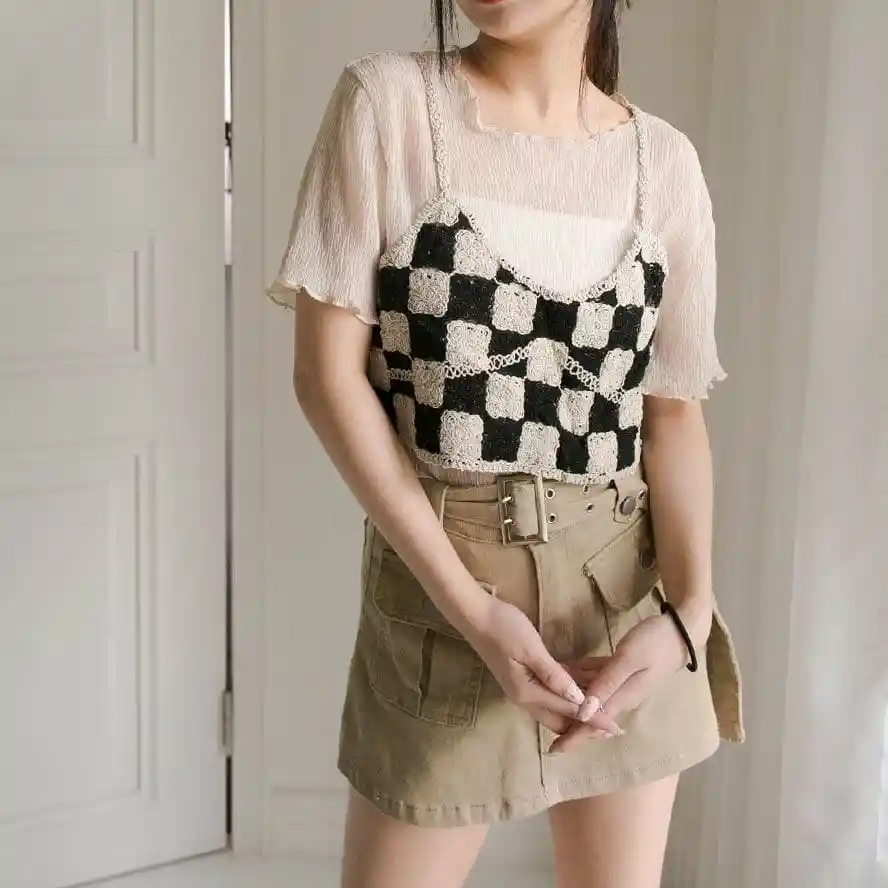 Top Tejido Tipo Crochet Para Mujer