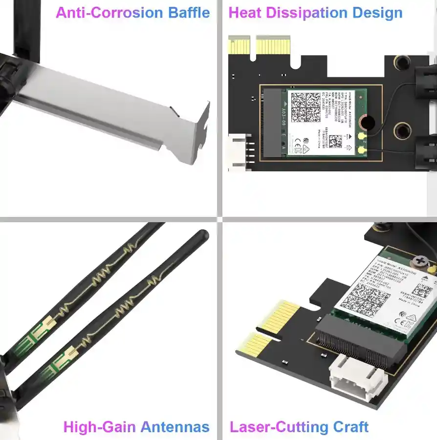 Adaptador Pc De Mesa Inalámbrico Pci-express Bluetooth 3000mbp Wifi 6 Ax200 Chip Intel Bt 5,2 Antena Win 10 11