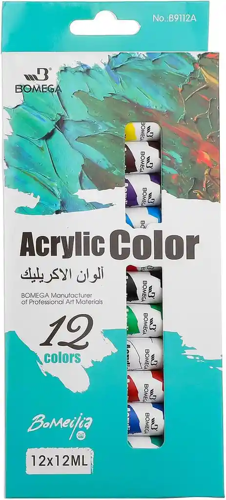 Caja Pintura Acrilica Bomega B9112a X 12 Colores