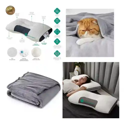 Cobija Manta Térmica 180x240 Con Almohada Para Cama Suave Terciopelo Gris