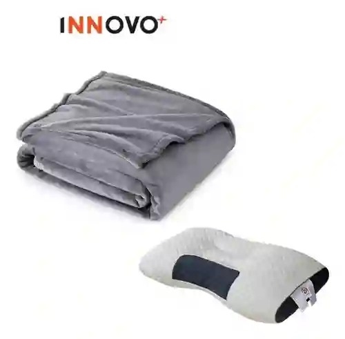 Cobija Manta Térmica 180x240 Con Almohada Para Cama Suave Terciopelo Gris