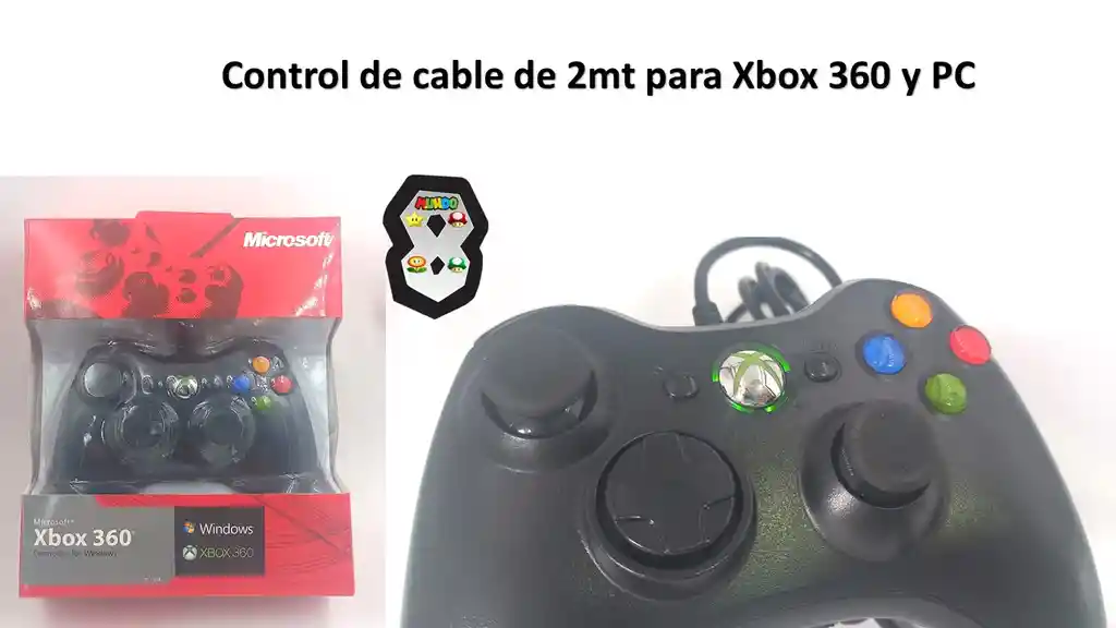 Control Xbox 360 Y Pc Negro Cable Largo