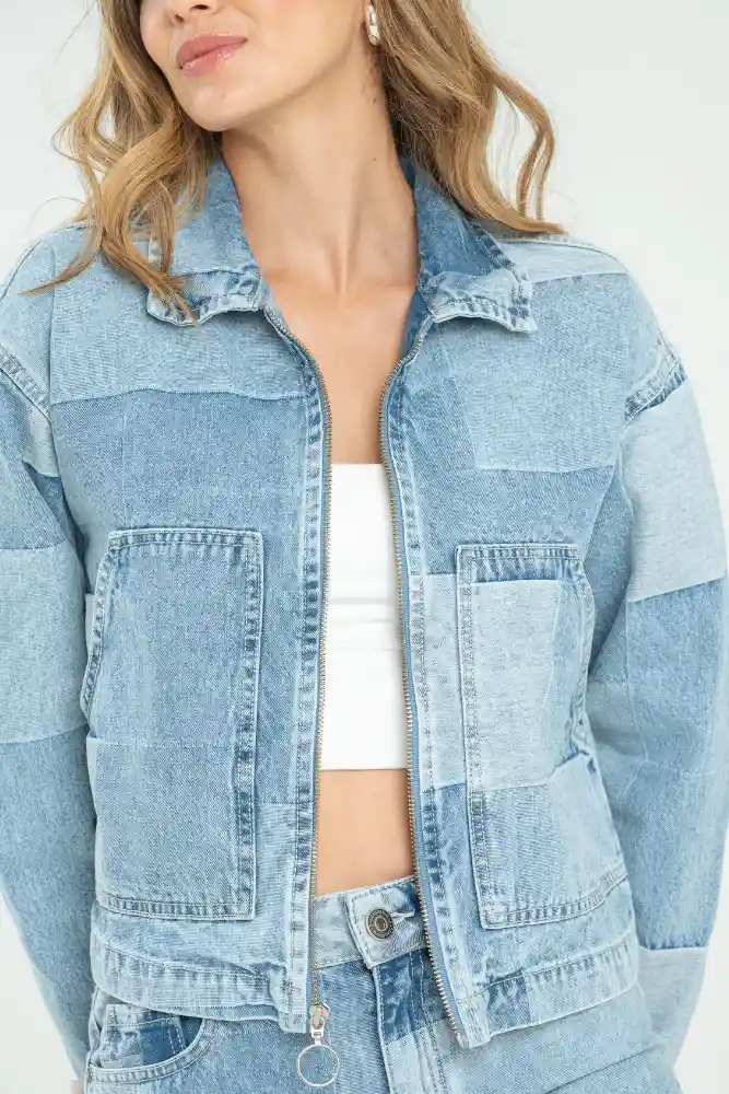 Chaqueta Patchwork Color Azul Medio Talla M