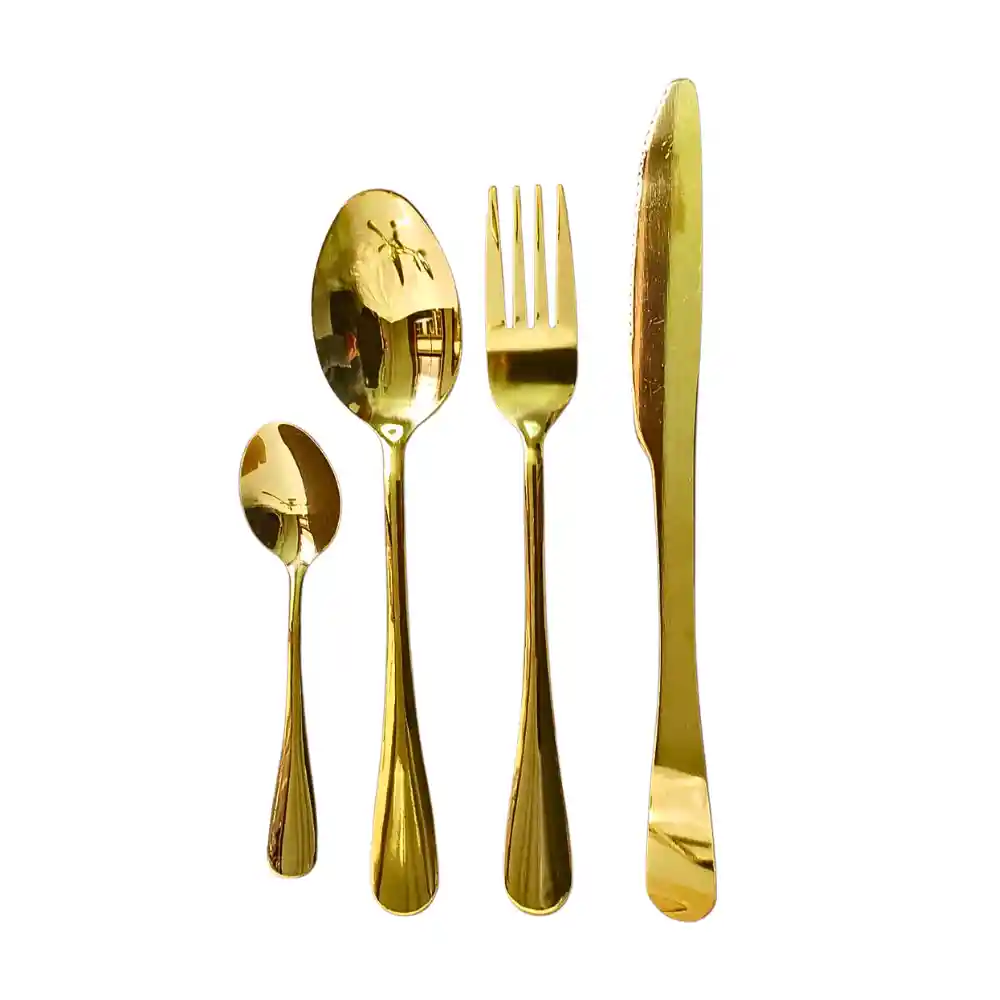 Set Cubiertos De Acero Inoxidable Dorado 24 Piezas Plateadas Utensilios Vajilla