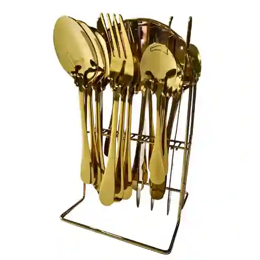 Set Cubiertos De Acero Inoxidable Dorado 24 Piezas Plateadas Utensilios Vajilla